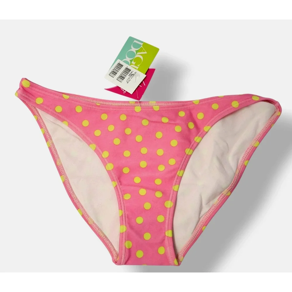 Pink Polka Dot Bikini Bottom Womens Medium Retro Beach‎ Babe Bright NEW